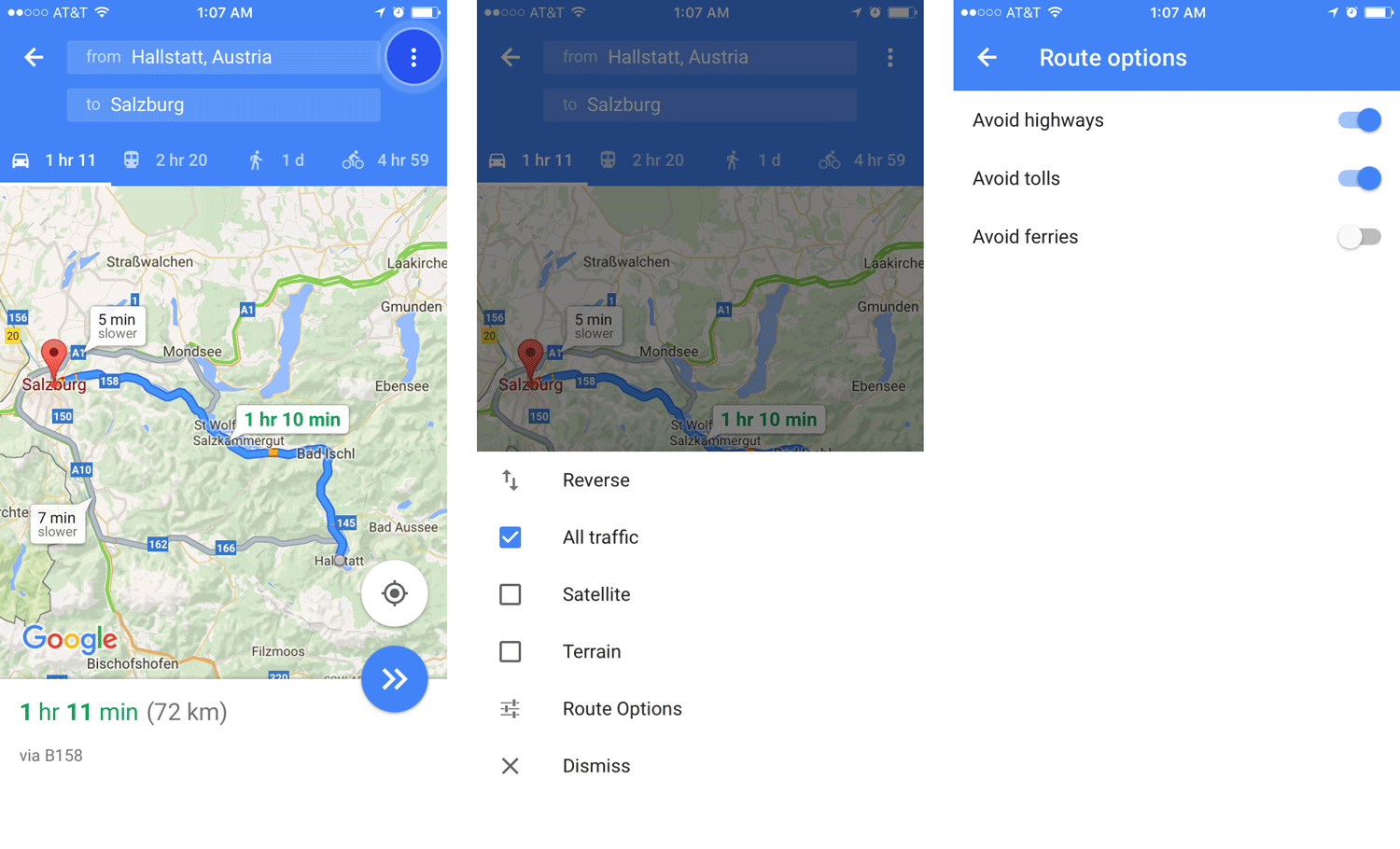 Google Maps: No Toll Roads or Highways